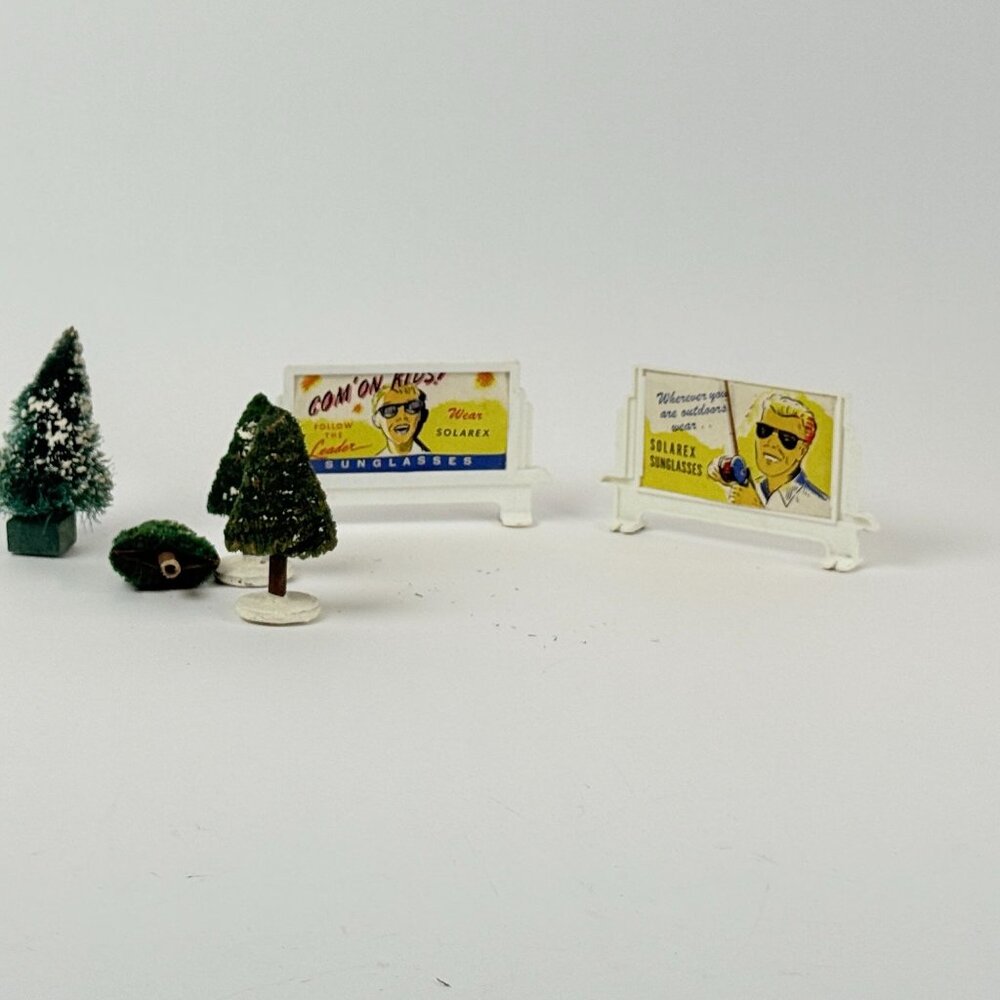Vintage Miniature Train Accessories 4 Trees 2 Billboards Collectibles Display